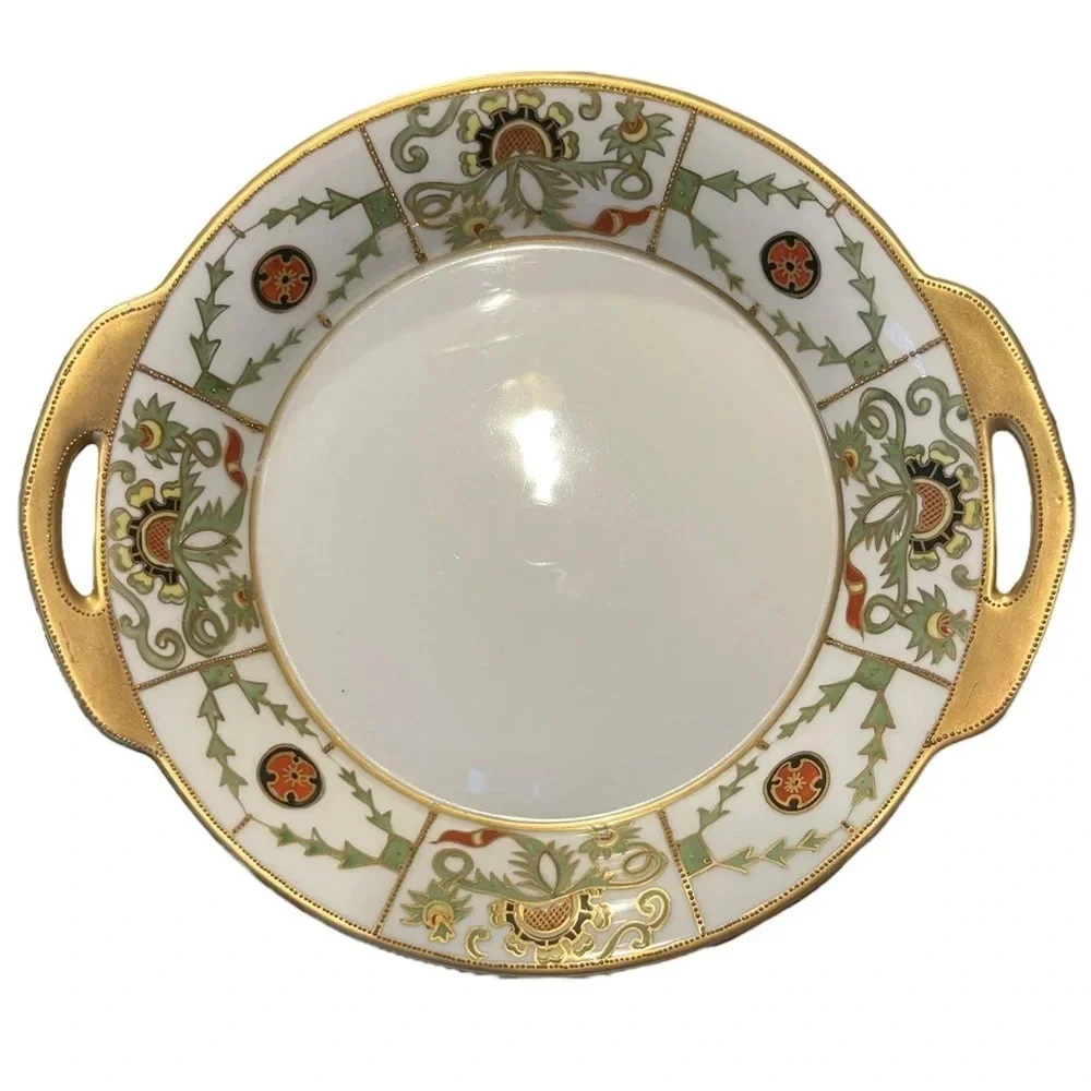 Antique Hand Painted Nippon Gold Embossed Serving Dish Tray Bowl